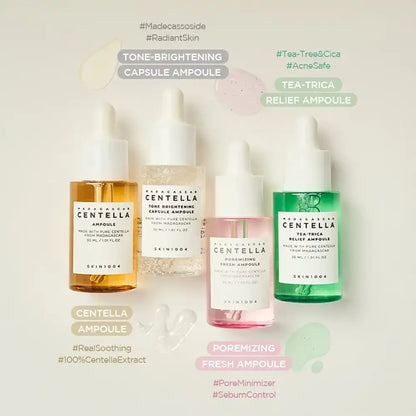 Skin1004 Korean Skincare Centella 4-Piece Set - Serum+Ampoule+Toner+Cream for Sensitive Skin